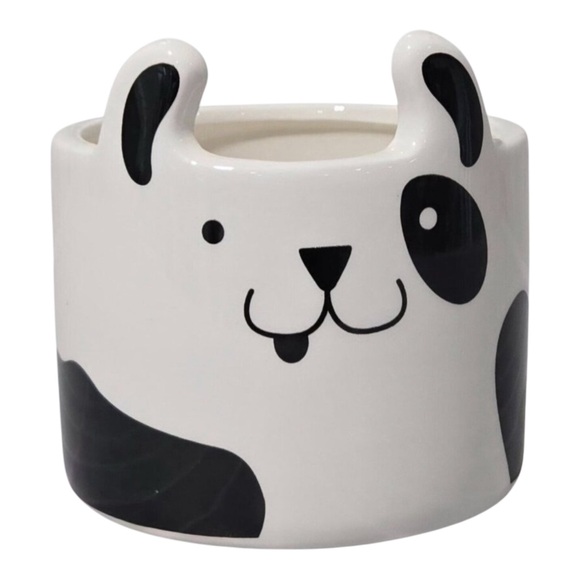 Adorable Porcelain Black & White Puppy Herb/Succulent planter By HORIZON GROUP - Picture 3 of 8